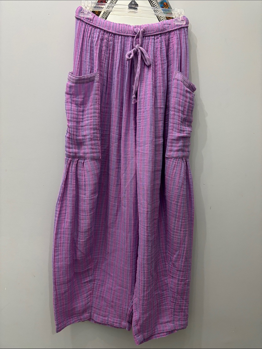 Free People Lavender & Pink Striped Maxi Pants with Drawstring